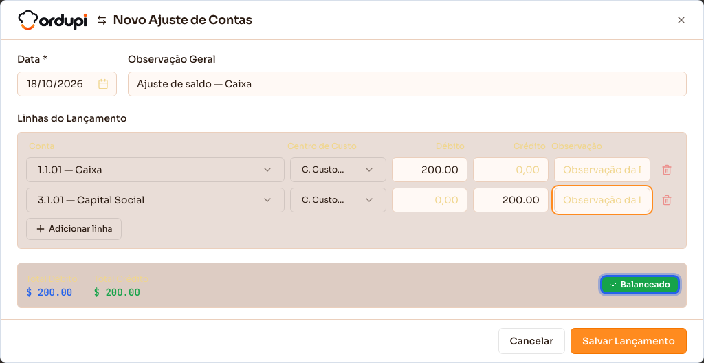 Novo ajuste com duas linhas preenchidas e balanceadas