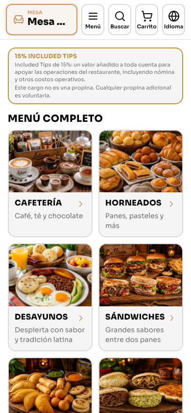 Cardápio da mesa traduzido para o espanhol