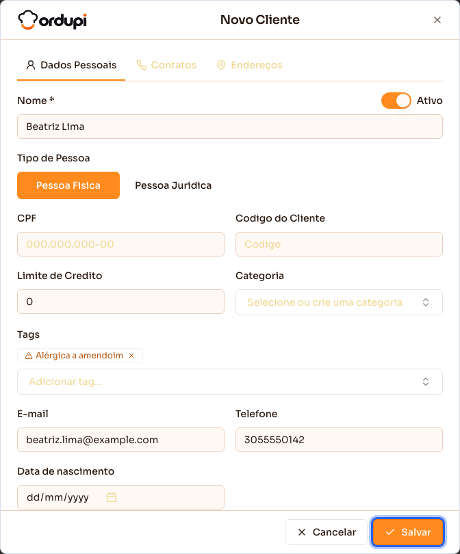 Tag de alerta criada e marcada no cliente