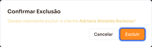 Confirmação de exclusão de um cliente