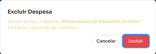 Confirmação de exclusão de uma despesa