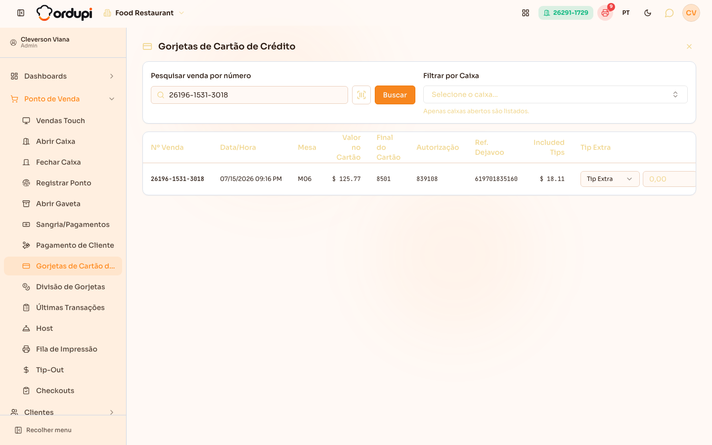 Venda paga no cartão encontrada pelo número, com o valor, o final do cartão e a autorização