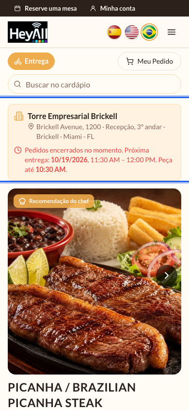 Pedido online aberto pelo QR da empresa, com a faixa das regras da entrega