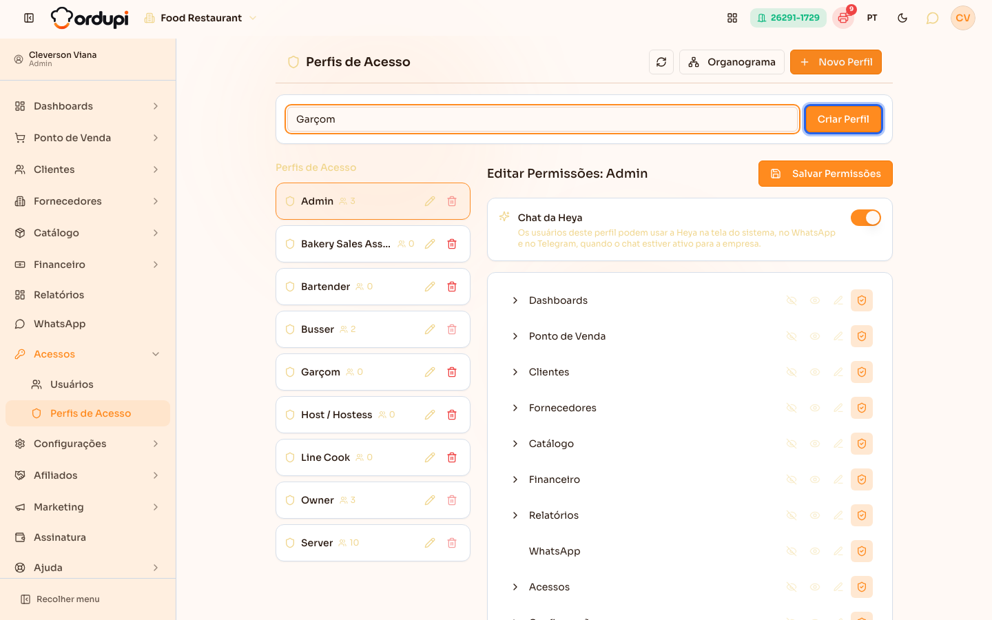 Formulário de novo perfil, com o nome preenchido