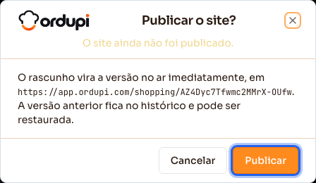 Confirmação para publicar o site