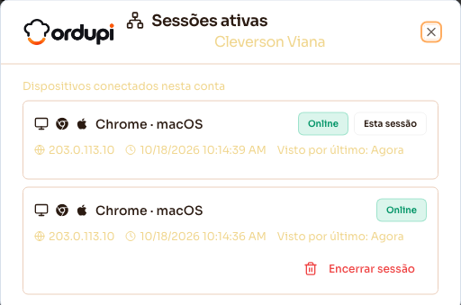 Lista de sessões ativas de um usuário